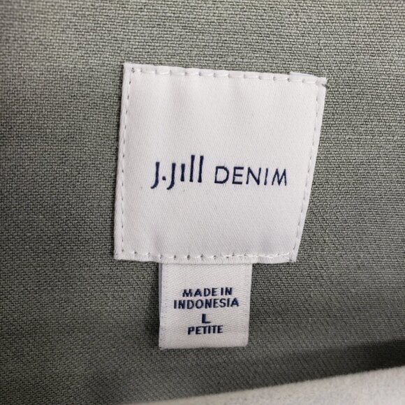 J. Jill Tahoe Denim Long Utility Jacket LP Women's Button Down Cotton Sage Green - Picture 8 of 11